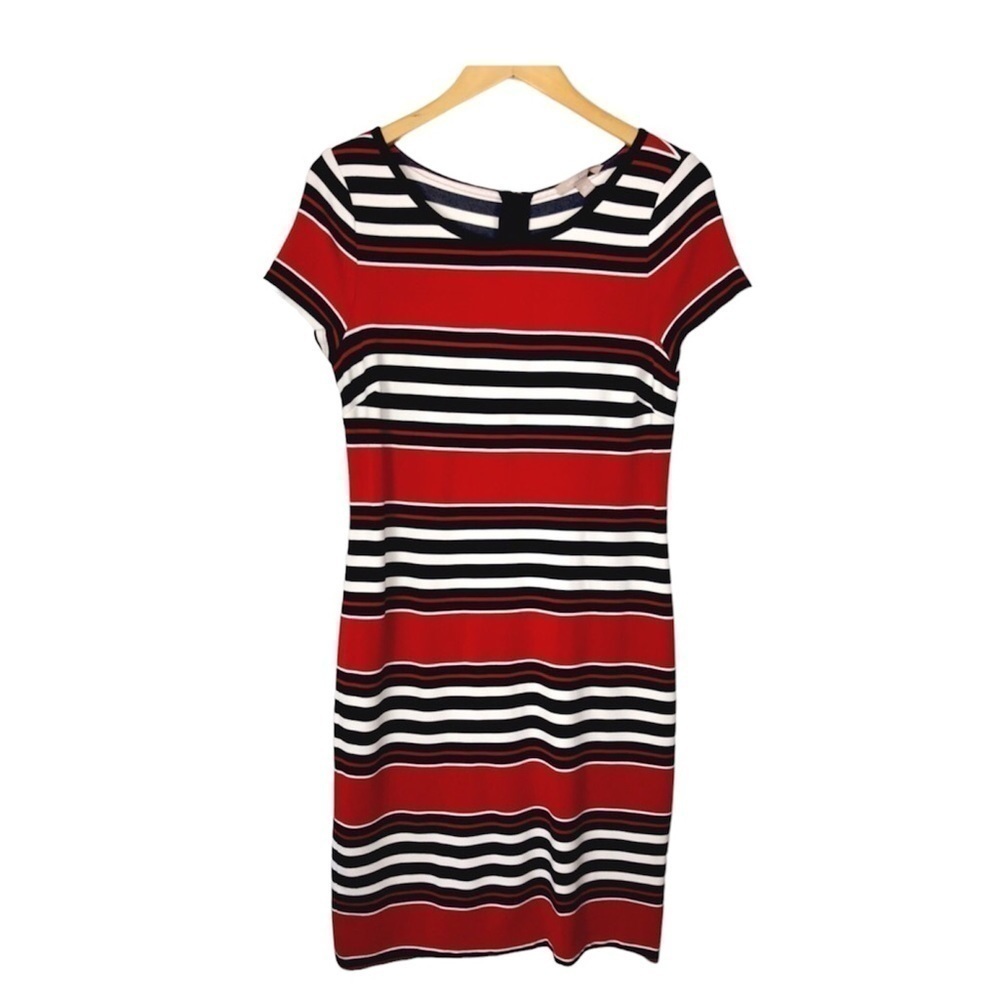 BANANA REPUBLIC RED STRIPED Stretch DRESS 0584